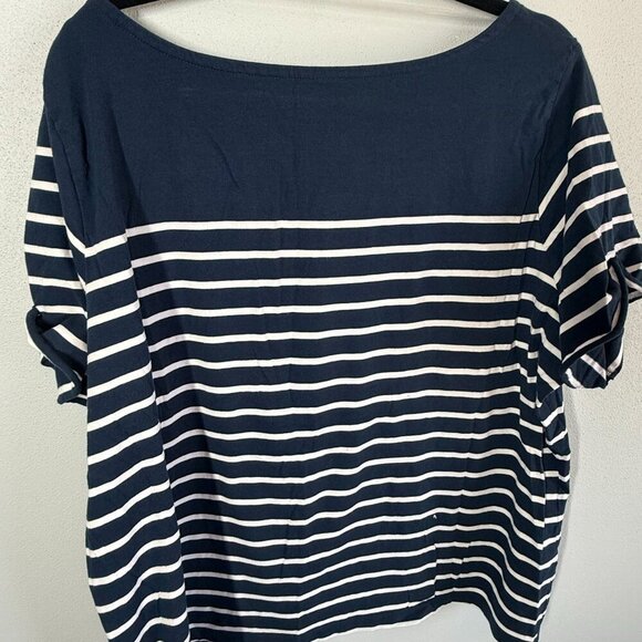 Time & Tru Womens Blue/White Boat Neck Striped Tee Short Sleeve 3X Casual - Picture 2 of 6